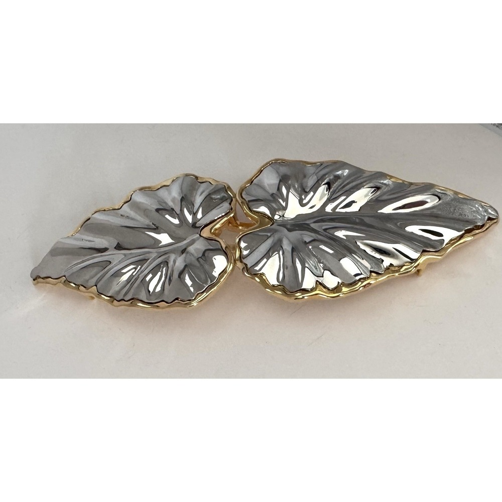 Doreen Ryan Leaf Belt Buckle Gold Tone Silver Enamel Vintage Signed